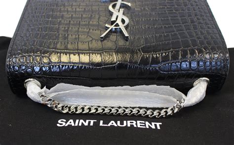 ysl logo clutch in black patent leather|YSL crocodile clutch.